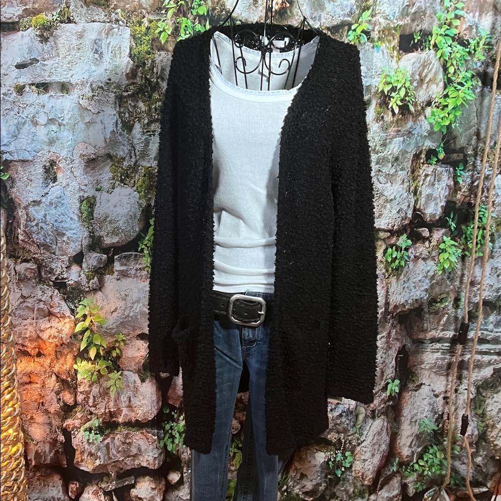 🧥 NOBO Boucle Sweater Cardigan — Black — Sz Med Junior — NWOT / C